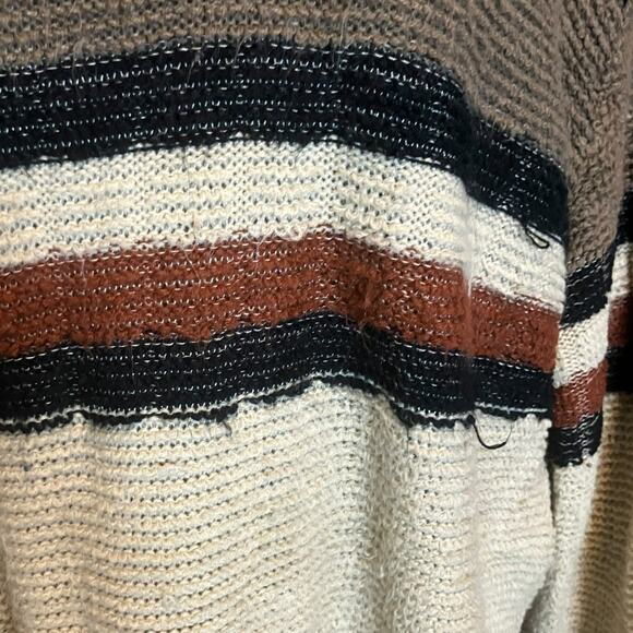 Vintage Striped Knit Sweater Neutral Earth Tones V-Neck Size L - Picture 5 of 9